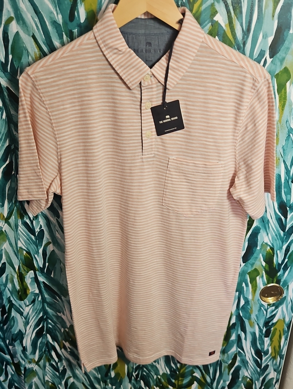 The Normal Brand Pale Orange & White Stripe Chest-Pocket Polo - Size S - NWT